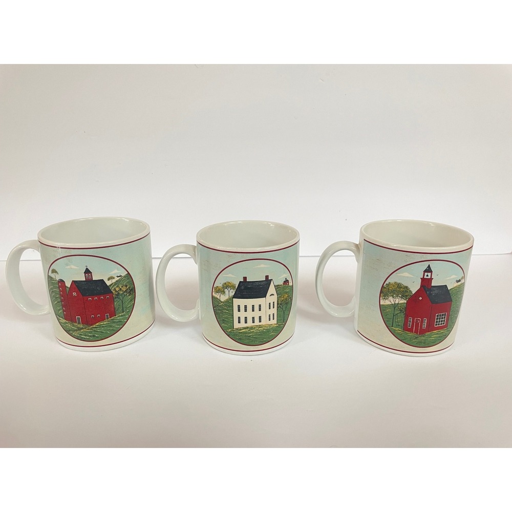 Sakura Warren Kimble Country Life Coffee Mugs Set 3 Brandon House Folk Art Barn